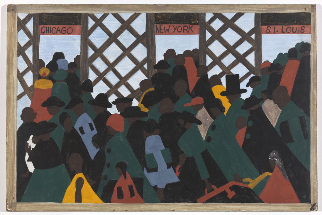 Jacob Lawrence. The Migration Series. 1940-41. Panel 1: "During the World War there was a great migration North by Southern Negroes." (The Jacob and Gwendolyn Knight Lawrence Foundation, Seattle / Artists Rights Society (ARS), New York)